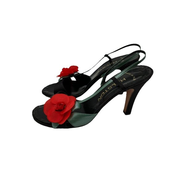 Sz 7 B - 7.5 ICONIC Vintage Halston Roses Disco Sandals 1970s Cocktail Evening - Picture 2 of 9